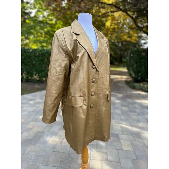 Vintage 90 Gold Metallic Leather Coat StreetStyle StreetWear FlyGirl Fall Winter - Picture 4 of 10